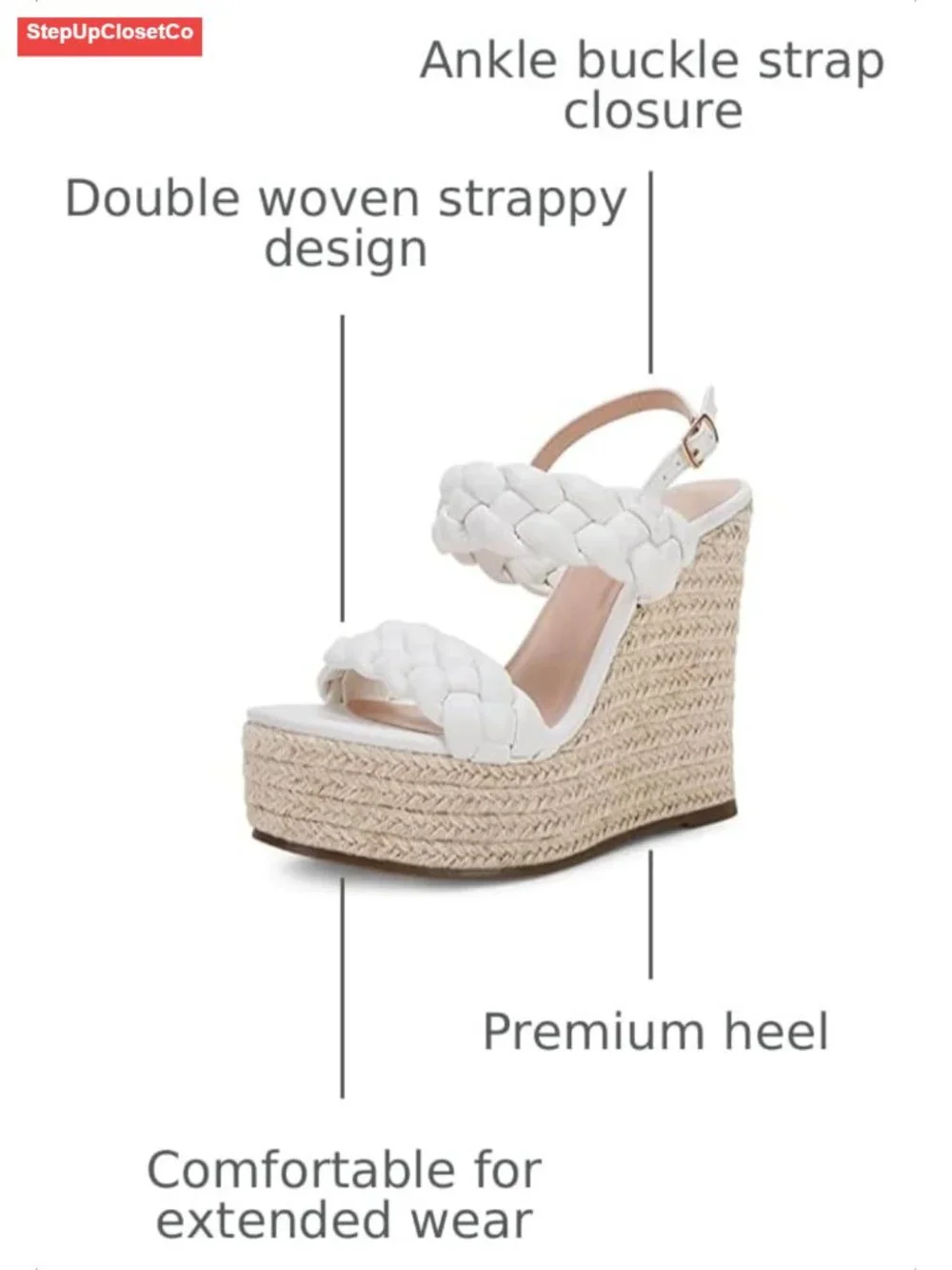 Braided Espadrille Platform Wedge Sandals Open Toe Ankle Buckle